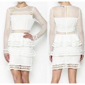 ENDLESS ROSE Sz M Begin Again Crochet Lace Tiered Mini Dress‎ White Cottagecore